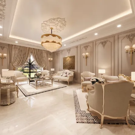 صالون منزلي يتبع الطراز الكلاسيكي