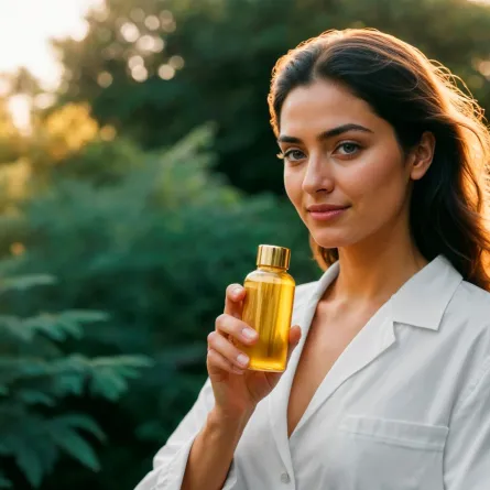 امرأة تحمل عبوة من زيت الزيتون