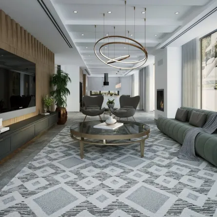 مجلس منزلي مؤثث، مع سجاد وستائر 