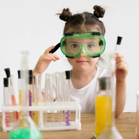 صورة لفتاة وسط معمل التجارب