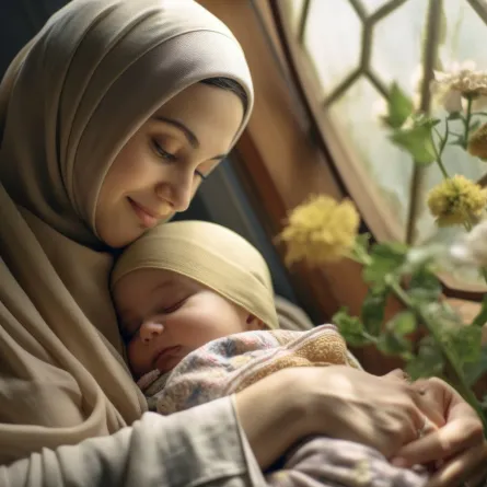 صورة لأم تحتضن رضيعها