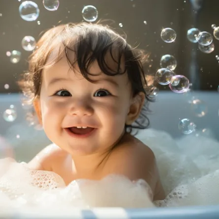 صورة لطفل رضيع يأخذ حماماً