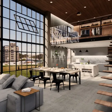 شقة مصممة ديكوراتها بالاستلهام من أسلوب التصميم الصناعي الأنيق