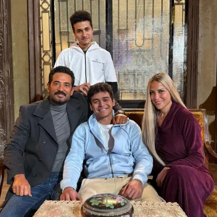 عمرو سعد وزوجته وأبناؤه في مسلسل سيد الناس- الصورة من حساب الفنان يوسف رأفت على إنستغرام