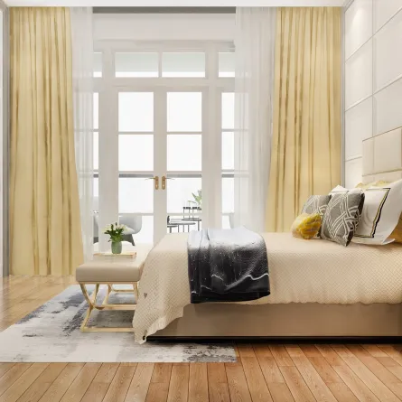 غرفة نوم مميزة بستائرها بلون أصفر الزبدة