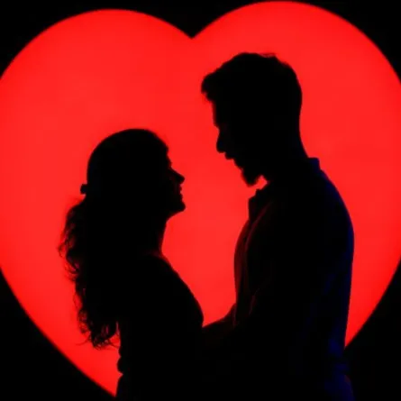 قلب أحمر يجمع حيبباً وحبيبته