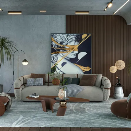 غرفة معيشة منسقة مفروشاتها بعناية 