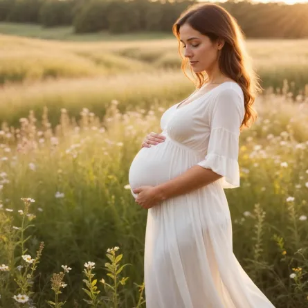 صورة لحامل تسير وسط الخضرة