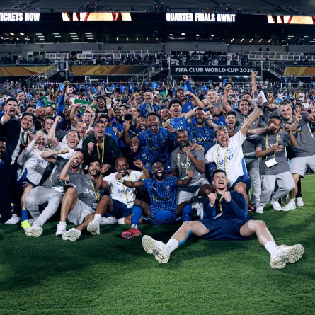 فرحة فريق الهلال بالفوز. الصورة من الحساب الرسمي لنادي الهلال على منصة x