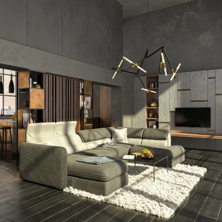 منطقة معيشة مفتوحة مختارة لها وحدة إضاءة لافتة