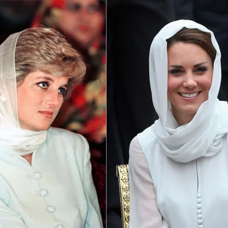 صورة مقارنة لإطلالة الأميرتين كيت ميدلتونKate Middleton والأميرة ديانا Princess Diana- (مصدر الصورة Chris Jackson/Getty Images )