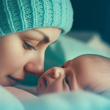 صورة لطفل متعلق بأمه