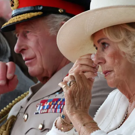 الملك تشارلز الثالث والملكة كاميلا في حديقة الأشجار التذكارية الوطنية في ألريواس، وسط إنجلترا (King Charles III and Queen Camilla at the National Memorial Arboretum in Alrewas, central England). مصدر الصورة: Darren Staples / POOL / AFP