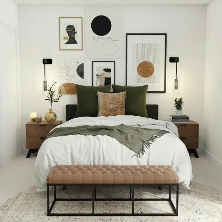 غرفة نوم مؤثثة مع مرآة واكسسوارات