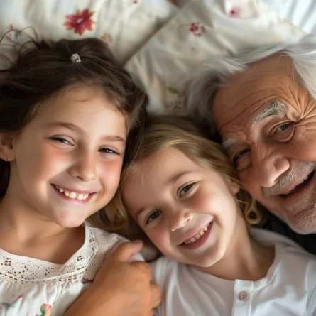 صورة للجد وحفيدتيه