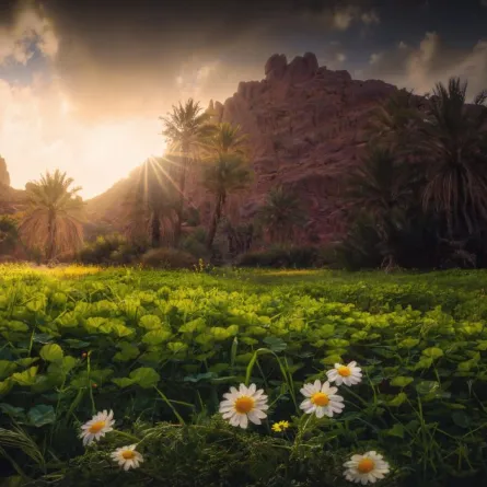 الغطاء النباتي بين جبال أجا بمحمية الملك سلمان الملكية في منطقة حائل