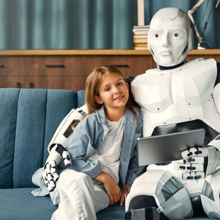 صورة الروبوت مارني يحتضن طفلة