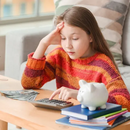 صورة لطفلة تفكر في ميزانيتها