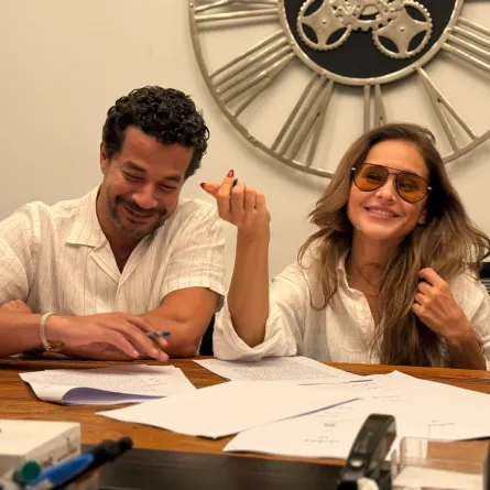 نيللي كريم وشريف سلامة فى تحضيرات مسلسل أنا - الصورة من صفحة نيللي كريم على فيسبوك