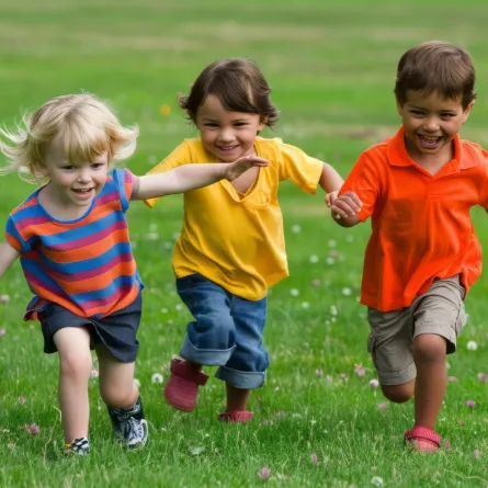 صورة لأطفال يجرون في الهواء الطلق