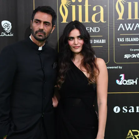 أرجون رامبال وغابرييلا ديميتريادس في أبو ظبي (Gabriella Demetriades and Arjun Rampal in abu dhabi). مصدر الصورة: Ryan LIM / AFP