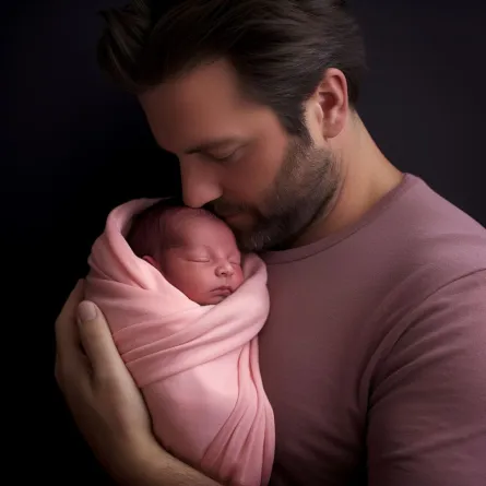 صورة لمولود ينام في حضن والده