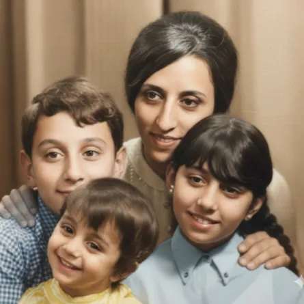 السيدة فيروز وأولادها - الصورة تم ترميمها وتلوينها بالذكاء الاصطناعي