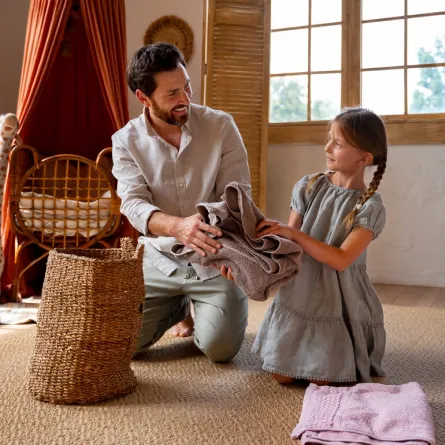 صورة لطفلة تشارك والدها الترتيب