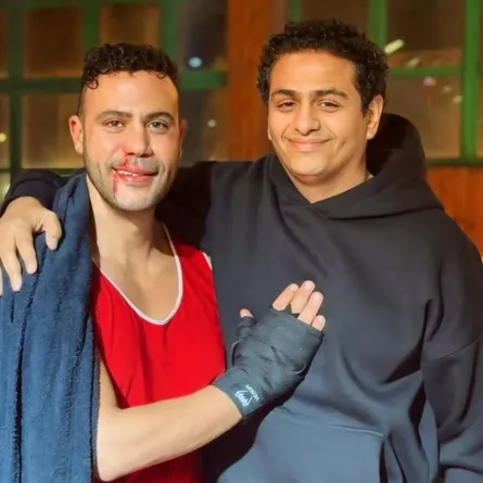 محمد صلاح العزب برفقة محمد إمام في كواليس مسلسل الكينج الصورة من صفحته على انستغرام