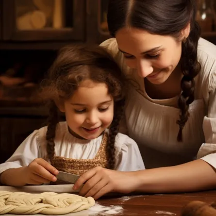 صورة لأم وطفلتها بالمطبخ