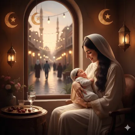 صورة أم مع مولودها في رمضان