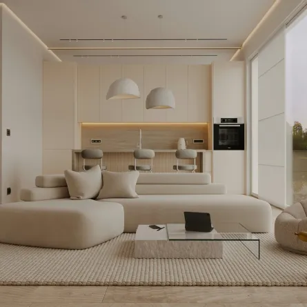 غرفة معيشة معاصرة مع سجادة