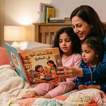 صورة أم تقرأ لبناتها