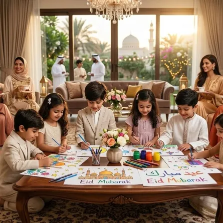 صورة اطفال يبتكرون لوحة العيد