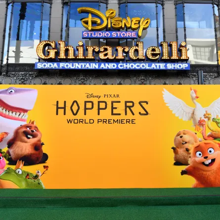 برومو فيلم Hoppers - Jumpers الكرتوني  View of the step and repeat during the world premiere of Disney and Pixar's HOPPERS at El Capitan Theatre in Los Angeles, California- مصدر الصورة Alberto E. Rodriguez / GETTY IMAGES NORTH AMERICA / Getty Images via AFP
