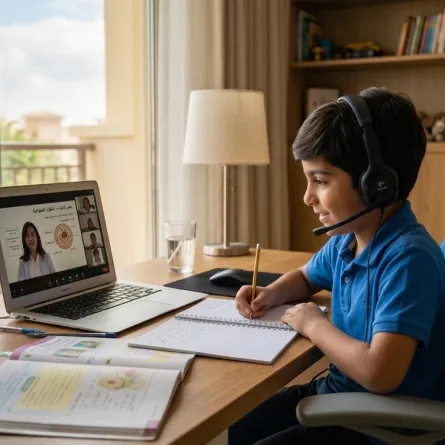 صورة طفل يدرس عن بعد