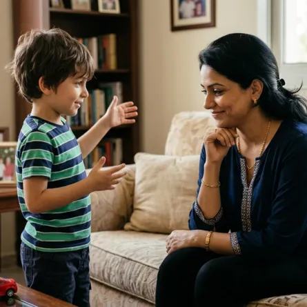 صورة طفل يروي الخيال لأمه