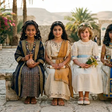 صورة بلقيس ملكة سبأ وزنوبيا ملكة تدمر وديانا أميرة ويلز عندما كن طفلات بعمر 9 سنوات، في صورة تخيلية واقعية