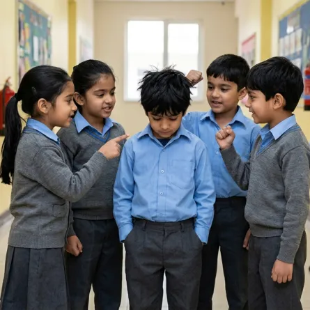 صورة أطفال يتنمرون على طفل في المدرسة