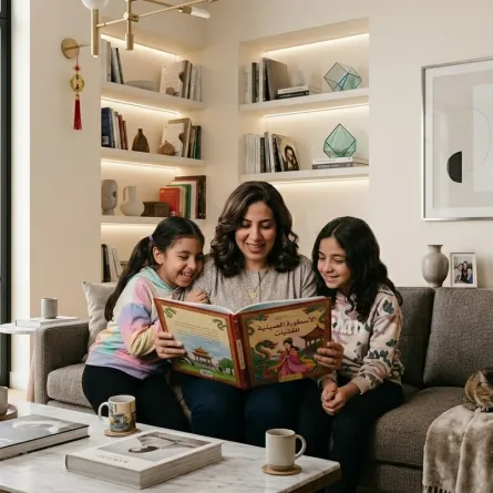 صورة أم تقرأ لابنتيها القصص