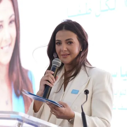 دنيا سمير غانم من حفل تجديد تعيينها - الصورة من المركز الصحفي