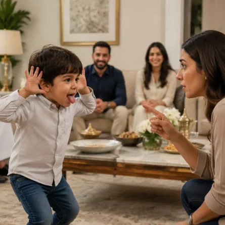 صورة تعبر عن طفل مشاغب في حضرة الضيوف