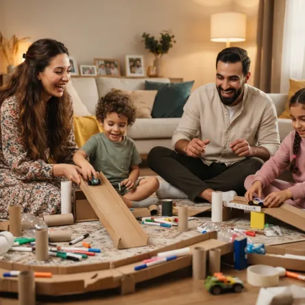 صورة عائلة تصنع مساراً للسيارات