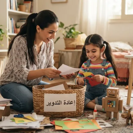 صورة أم وابنتها تجمعان الأوراق