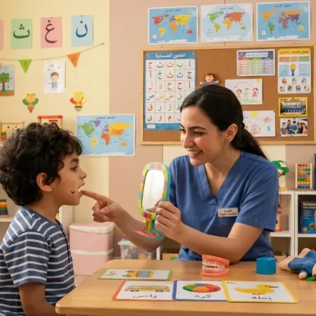 صورة لدكتورة تخاطب مع طفلها