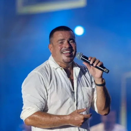 عمرو دياب في ساحة بيروت المائية بالعاصمة اللبنانية (Amr Diab at the Beirut Waterfront Arena in the Lebanese capital). مصدر الصورة: ANWAR AMRO / AFP