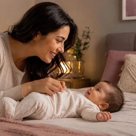 صورة لأم تناغي رضيعها