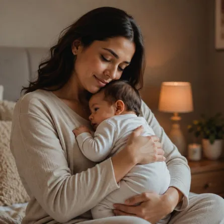 صورة لأم تضم مولودها إلى صدرها بعد إرضاعه