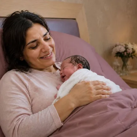 صورة لأم مع مولودها بعد الولادة مباشرة