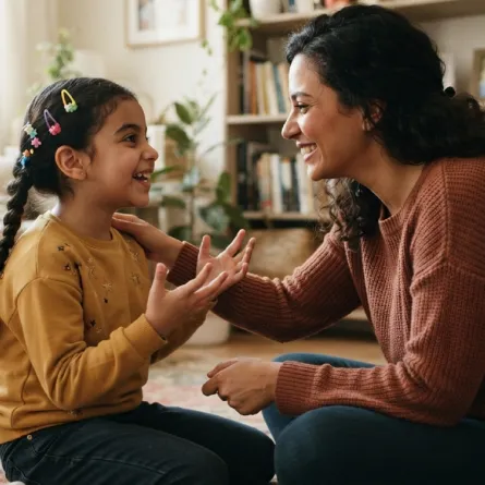 صورة لأم تتحدث مع طفلتها